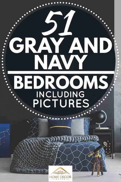 Grey Bedroom With Blue Accents, Blue Gray Bedding Ideas, Navy Blue And Gray Room Master Bedrooms, Charcoal And Blue Bedroom, Navy And Grey Bedrooms, Dark Gray And Navy Bedroom, Charcoal And Navy Bedroom, Black White Navy Bedroom, Bedroom Ideas With Navy Blue