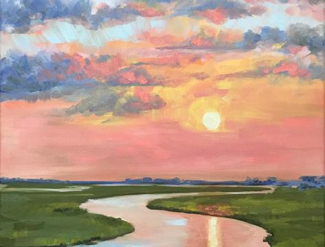 Open Impressionism, Marsh Landscape, Abstract Ocean Painting, Abstract Horse Painting, Landscape Sunset, Folly Beach, Giclee Painting, Large Canvas Wall Art, Sunset Landscape