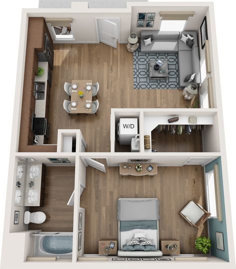 Apartment Layout 1 Bed, One Bedroom Apartment Ideas Floor Plans, One Room Apartment Layout, Small Apartment Plan, Studio Apartment Layout Floor Plans, Small Apartment Floor Plans, Dream House Design, Small Apartment Layout, Small Apartment Plans