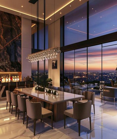 Dining Room Penthouse Apartment Dining Room, Modern Mansion Dining Room, Rich Dining Room, Manhattan Apartment Luxury, Nyc Penthouse Aesthetic, Luxurious Modern Mansion, Room Desine, Penthouse Dining Room, Ny Penthouse