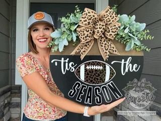 SweetieSignCompany - Etsy Cricut Door Hanger Christmas, Home Signs Outdoor, Auburn Football Wreath, Football Wood Signs Diy, Ohio State Wood Crafts, Football Season Porch Decor, University Of Tennessee Door Hanger, Fall Football Decor Ideas For The Home, Fall Door Rounds