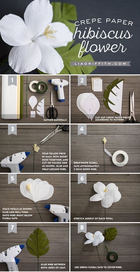 The best way to bring the tropics to your home this summer is by crafting beautiful tropical blooms. Make our crepe paper hibiscus for some island flavor! Tropisk Fest, Making Paper Flowers, Săpunuri Handmade, Make Paper Flowers, Gubahan Bunga, Ideas Craft, Diy Bricolage, How To Make Paper Flowers, Crepe Paper Flowers