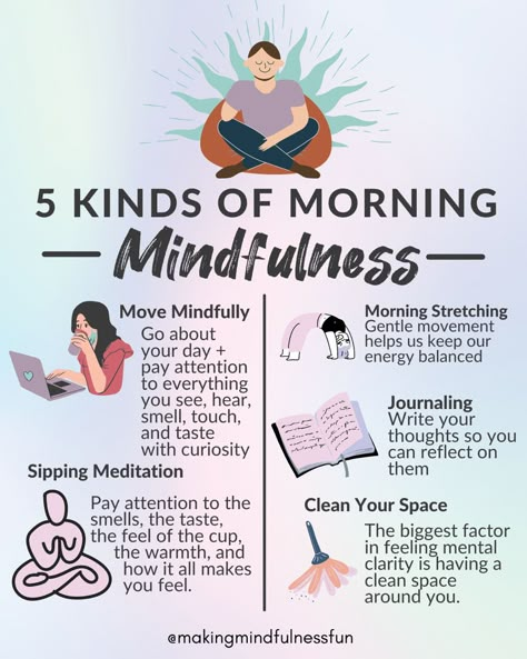 Morning Mindfulness, Mindful Activities, Mindfulness Journal Prompts, Morning Journal Prompts, What Is Mindfulness, Mindfulness Practices, Morning Meditation, Mental Health Day, Meditation For Beginners