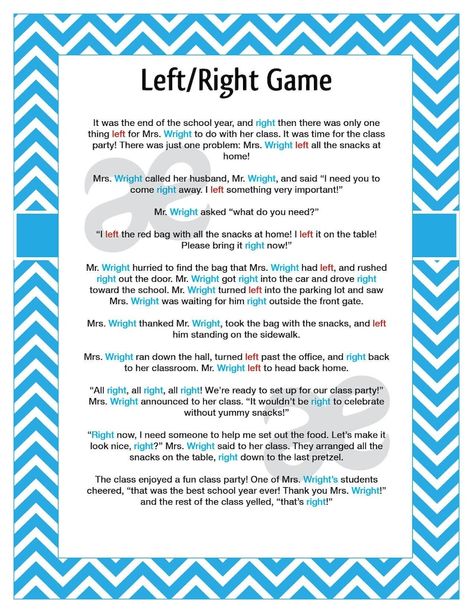 Printable End of School Game: Left Right Game Instant Download Teal Chevron - Etsy Left Right Story Game Funny, Reunion Activities, Left Right Game, Left Right Center, Graduation Games, Picnic Games, Bingo Party, Ladies Group, Xmas 2024