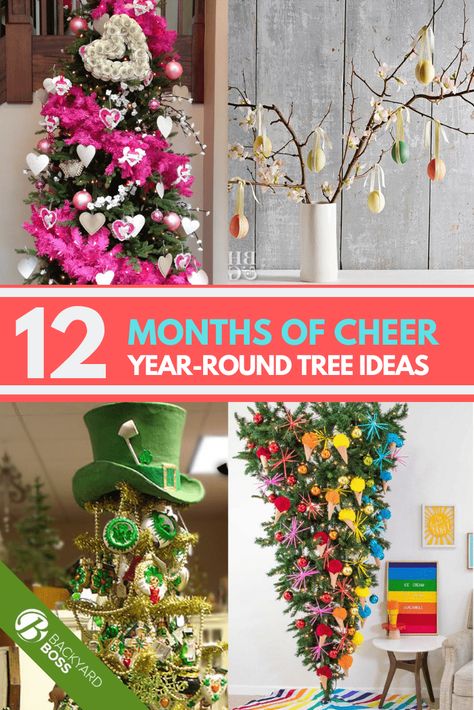 Year Round Christmas Tree Ideas, Year Round Christmas Tree, Hello Kitty Room Aesthetic, St Patrick's Day Tree, Tree Decoration Ideas, New Years Tree, Flocked Christmas Trees Decorated, Rainbow Tree, Holiday Tree Decorations