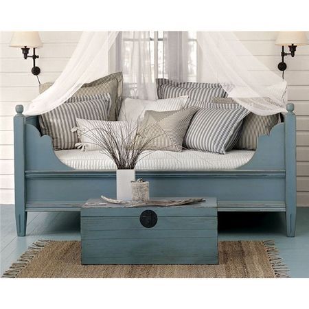 Daybed from Pottery Barn (discontinued.)  Lots of other great beds & canopies in this blog post by Jillian at Entirely Smitten. Traditional Porch, Murphy Bed Ikea, Daybed Design, Ikea Hemnes, Outdoor Daybed, Traditional Bedroom, Hemnes, Shop Front, Blue Rooms