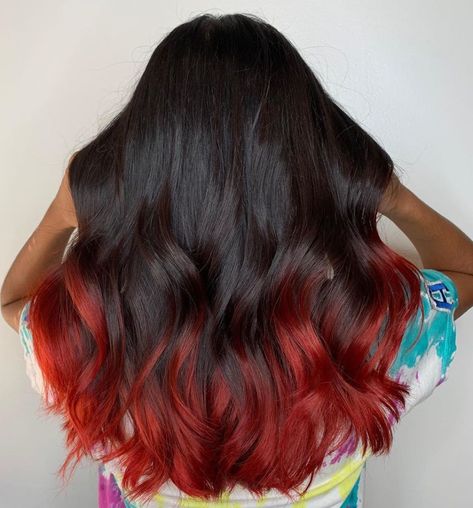 40 Most Popular Ombre Hair Ideas for 2020 - Hair Adviser Red Hair Ends, Shoulder Length Ombre Hair, Red Hair Tips, Silver Ombre Hair, Dark Ombre Hair, Cheveux Oranges, Ombre Hair Color Ideas, Black Red Hair, Dyed Tips