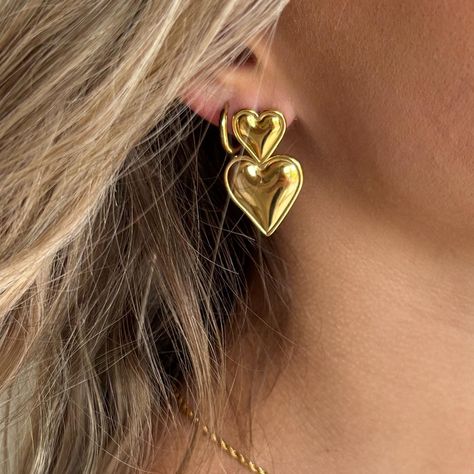 🤍 Zoe heart earrings 🤍 Our most popular earrings! Shop now whilst stock last! #waterproofjewelry #waterproofearrings #heartearrings #cocolunacollection #stainlesssteeljewelry #ukjewellery #ukjewelry Trendy Gold Hypoallergenic Heart Earrings, Trendy Gold Plated Heart Earrings, Elegant 14k Gold Tarnish-resistant Heart Earrings, Gold-plated Silver Heart Earrings Tarnish Resistant, Nickel-free Gold Heart Earrings In Brass, Popular Earrings, Jewellery Uk, Waterproof Jewelry, Stunning Jewellery