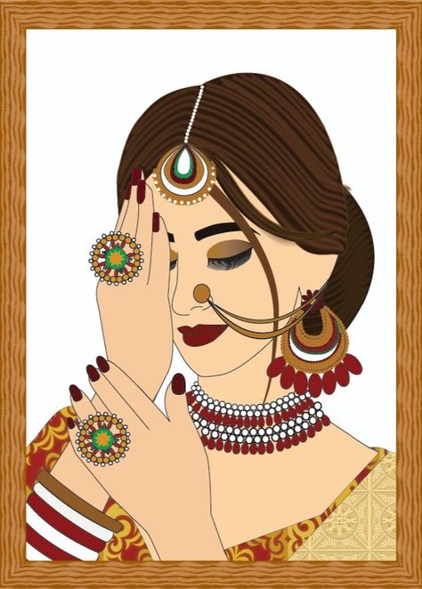 Indian Bride Illustration Art, Mehndi Logo, Indian Bride Painting, Indian Bride Drawing, Indian Bride Illustration, Bride Sketch, Bride Illustration, Wedding Illustration Card, Bridal Logo