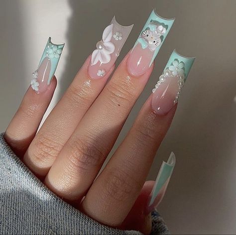 Kitty Nail, Mani Ideas, Kitty Nails, Girly Acrylic, Hard Nails, Acrylic Press On Nails, Girly Acrylic Nails, Simple Acrylic Nails, Hello Kitty Nails