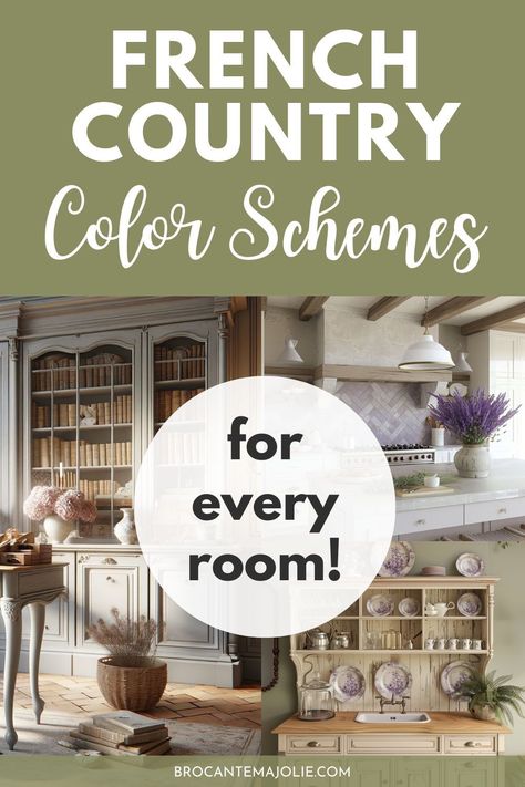 Start your journey to a beautifully styled home with our guide on French country colors. From serene bedrooms to vibrant kitchens, we’ll show you the exact paint colors to buy and how to enhance your living room with French country color schemes. Ideal for anyone looking to bring a touch of French elegance indoors. French Country With Color, French Country Decorating Living Room Farmhouse Style, French Country Living Room Colors, French Country Kitchen Colors, French Country Color Schemes, Rustic French Country Living Room, French Country House Interior, Country Color Palette, French Country Flooring