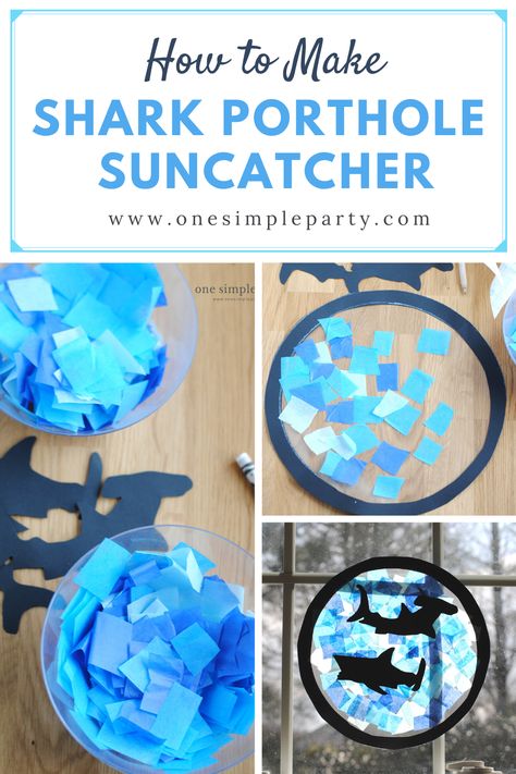 Shark Week Toddler Crafts, Shark Week At School, Shark Projects For Preschool, Shark Suncatcher Craft, Ocean Suncatcher Craft, Under The Sea Stained Glass Craft, Diy Shark Craft, Sharks Crafts For Preschool, Preschool Sea Crafts