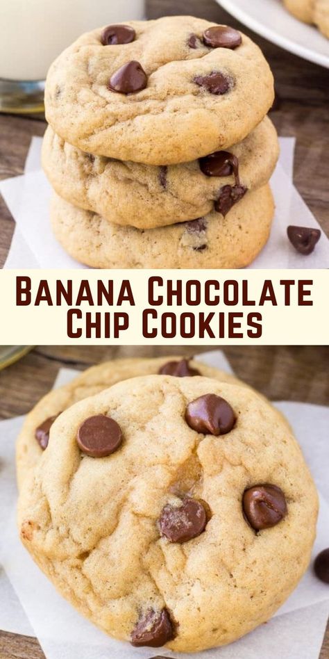 Chocolate Chip And Banana Cookies, One Banana Cookie Recipe, Banana Chocolate Chip Cookies Easy, Cookie Recipes Using Bananas, Banana Bread Cookies Gluten Free, Chocolate Chip Banana Cookies Recipe, Banana Christmas Cookies, Cookie Recipes With Bananas, Banana Chip Cookies