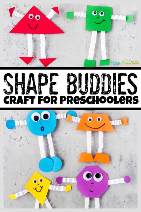 These adorable shape buddies are a fun way to help early learners work on shape recognition while having fun! This shape craft for preschoolers allows toddler, preschool, pre-k, and kindergarten age kids work on shape matching. They will also work on color recognition at the same time as they complete this shape craft activity. So grab some constrution paper, googly eyes, scissors, and you are ready to try this preschool shape activities and crafts! Call Preschool Crafts, Touching Sense Activities, Fun Shapes Activities For Preschoolers, Shapes And Colors Activity For Preschool, Preschool Engaging Activities, Shaped Activities For Preschool, Diy Preschool Crafts, Quick And Easy Pre K Crafts, Choice Time Activities Preschool