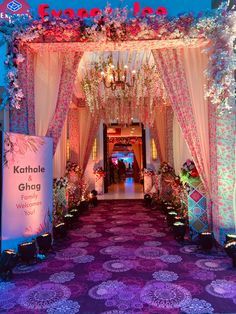 Wedding Hall Entrance Decorations Indian, Marriage Hall Entrance Decoration, Indian Wedding Entry Decor, Indian Wedding Gate Decoration Entrance, Entry Gate Design For Wedding, Reception Gate Decoration, Night Reception Decoration Indian, Entry Gate Decoration Wedding Outdoor, Wedding Entry Decorations Entrance