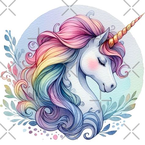 Beautiful Rainbow Unicorn Watercolor Painting by Star-Fragment | Redbubble Rainbow Unicorn Illustration, Unicorn Clipart Free Printable, Unicorn Art Painting, Simple Unicorn Drawing, Unicorn Paintings, Cute Unicorn Drawing, Star Fragment, Watercolour Unicorn, Unicorn Sketch