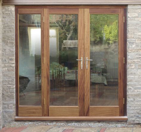 Oak French patio doors Wood Sliding Doors Exterior, Sliding French Doors Patio Wood, Exterior Doors Backyard, French Door Wood, Glass Door Exterior Patio, French Doors To Deck Wood, Modern French Doors Exterior, Doors To Outside Patio, Wood French Doors Exterior