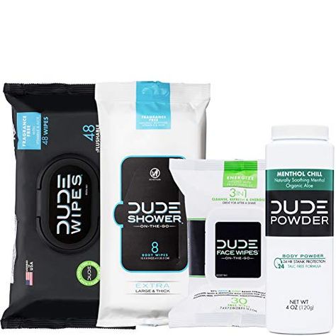 DUDE Wipes Flushable (48ct) DUDE Shower Body Wipes (8ct) DUDE Face Wipes (30ct) & DUDE Body Powder Menthol Chill (1 B... Dude Wipes, Body Wipes, Pregnancy Photos Couples, Aesthetic Galaxy, Face Wipes, Spa Night, Handbag Essentials, Body Powder, Wet Wipe