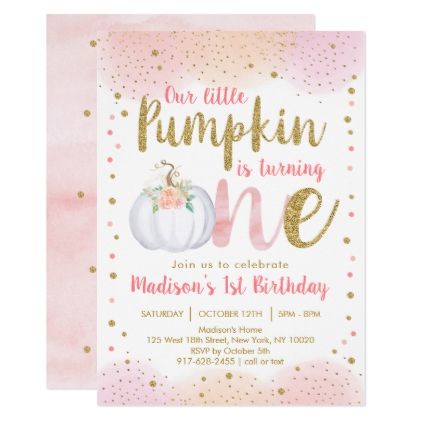 Little Pumpkin Blush & Gold 1st Birthday Invitation First Birthday Halloween, 1st Birthday Invites, Pumpkin 1st Birthdays, Pumpkin Invitation, Diy Birthday Invitations, Halloween Birthday Invitations, Pumpkin Birthday, 1st Birthday Invitation, Thanksgiving Invitation