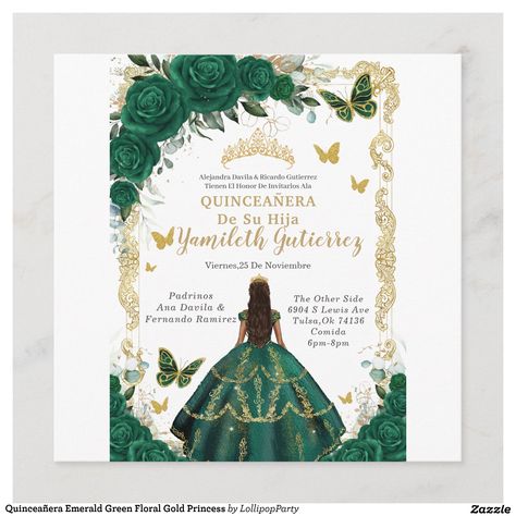 Princess Sweet 16, Invitations Quinceanera, Dress Invitations, Quince Invitations, Butterfly Invitations, Princess Invitations, Quinceanera Themes, Verde Smeraldo, Sweet 16 Invitations