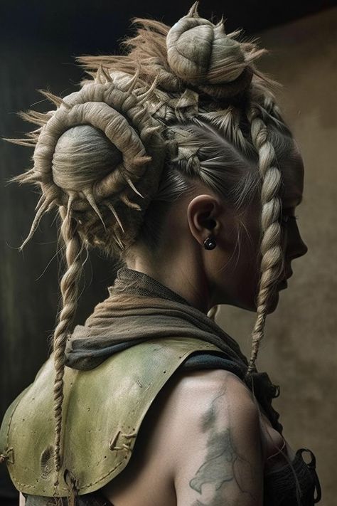 A blonde woman wearing goblincore clothes, her hairstyle spiky and alternative. Goblincore Hairstyles, Goblincore Hair, Ball Hairstyles, Spiky Hair, Big Noses, Gcse Art, Hair Cuts, Hairstyles, Texture