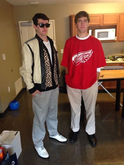 Ferris Bueller and Cameron show up at Auburn! Cameron And Ferris Costume, Cameron Ferris Buellers Day Off Costume, Ferris Bueller And Cameron Costume, Ferris Beuler Costume, Ferris And Cameron, Ferris And Cameron Costume, Ferris Bueller Couple Costume, Funny Costumes From Movies, Ferris Bueller Halloween Costume