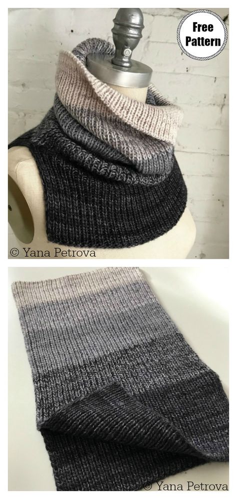 Hooded Scarf Pattern Knitting, Scarf Knit Free Pattern, One Skein Cowl Knitting Pattern, Edgy Knitting Patterns, Cowls To Knit Free Patterns, Cute Things To Knit, Free Knit Patterns, Shawl Scarf Pattern, Knit Cowl Pattern Free