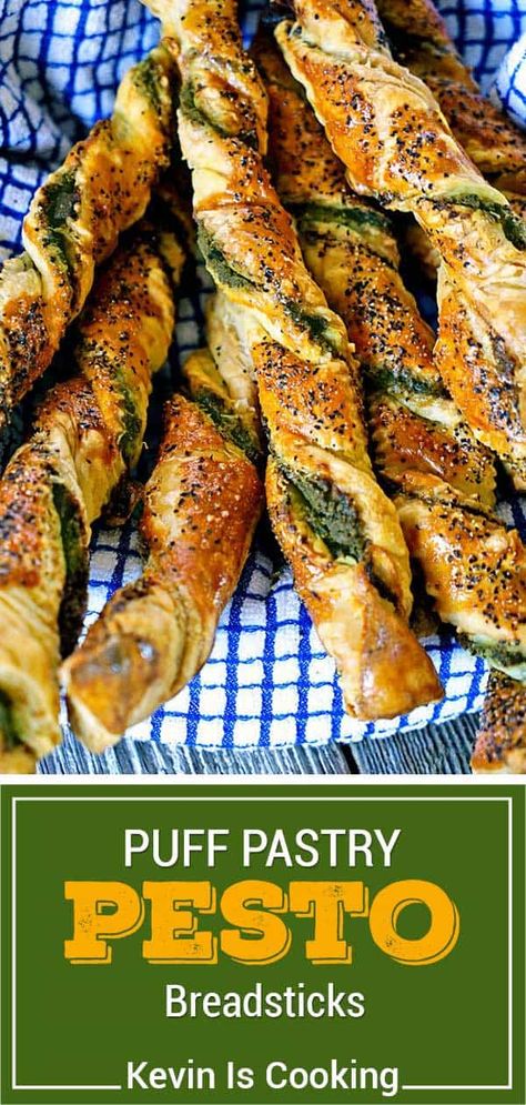 Puff Pastry Recipes Pesto, Pesto Pastry Twists, Pesto Bread Sticks, Savory Stuffed Puff Pastry, Pesto Twists Puff Pastries, Pesto Puff Pastry Appetizers, Puff Pastry Twists Savory, Recipes With Pesto Healthy, Pesto Sticks