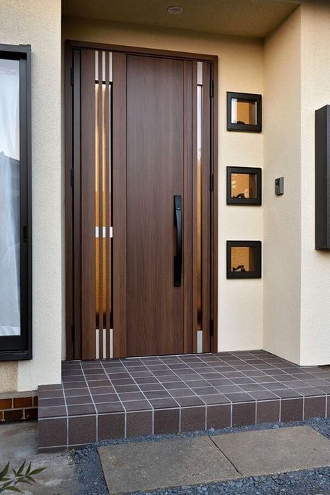 Top 35 Modern And Beautiful Wooden Main Door Design Ideas - Engineering Discoveries Pelan Rumah Kecil, Arsitektur Art Deco, Modern Entrance Door, Modern Wooden Doors, Pelan Rumah, Main Entrance Door Design, Stylish Doors, Wooden Main Door, Wooden Main Door Design