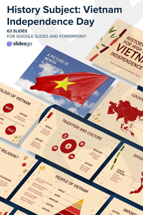 History Subject for High School: Vietnam Independence Day History Template Powerpoint, Canva History Template, Country Presentation Ideas, History Presentation Design, History Powerpoint Templates, Vietnam Independence Day, History Template, History Presentation, History Powerpoint