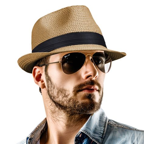 PRICES MAY VARY. 100% natural straw paper is handwoven and molded, then steam-pressed at 400°F to make every straw fedora safe, durable, and non-deformable. The classic and compact design is not only practical, but also stylish, free-spirited and timeless. Short brim fedora straw sun hat: Head circumference:22"-23.6"(56-60cm); Brim width:1.8"(4.5cm); Size adjustable with an adjustable grosgrain tape built inside the sweatband, you can adjust the size by inner velcro. Packable & foldable crushabl Gents Hats, Mens Hats Vintage, Mens Summer Hats, Fedora Hat For Women, Panama Hat Men, Trilby Fedora, Mens Hats Fashion, Fedora Hat Men, Straw Hat Beach