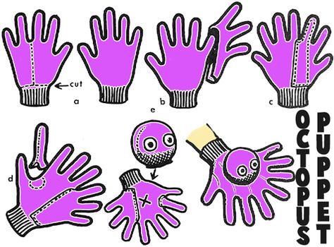 Octopus Puppets:  These would be great to have at the preschool.  I would need my sister to help me make them though. Mitten Crafts For Kids, Octopus Crafts For Kids, Preschool Puppets, Octopus Puppet, Spider Puppet, Mitten Crafts, Diy Puppets, Kindergarten Art Crafts, Puppet Inspiration