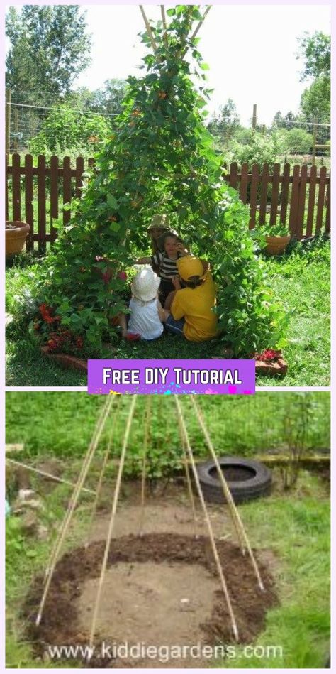 DIY Living Green Teepee Playhouse Tutorial Diy Backyard Teepee, Garden Teepee Trellis Kids, Garden Tee Pee Diy, Snap Pea Teepee, Bamboo Teepee Diy, Sweet Pea Teepee For Kids, Tee Pee Trellis, Bean Teepee Diy, How To Build A Teepee Outdoors