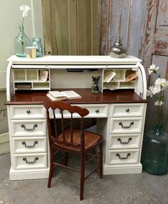 Rolltop Desk, Roll Top Desk, Desk Makeover, Modern Upholstery, Furniture Rehab, Custom Painting, Furniture Trends, Distressed Furniture, Roll Top