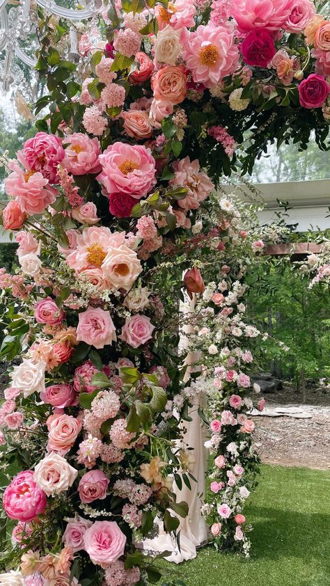 It’s me, hi! Champion of color, all day, every day. Loved getting set loose on a cloud of pink last weekend! 💕🎀🌷 #nashvilleflorist #nashvillefloraldesigner #nashvilleeventflorist #floraldesign #nashvillewedding #nashvillebride #nashvilleweddingflowers #peonies #destinationwedding #weddinginspiration #gardenwedding #rosemaryandfinch #nashvillefloraldesign Garden Rose And Peony Bouquet, Pink Wedding Aisle Flowers, Peony Arch Wedding, Pink Peony Bouquet Wedding, Pink Garden Wedding, Pink Peony Wedding, Pink Peonies Wedding, Pink Peonies Bouquet, Wedding Chuppah