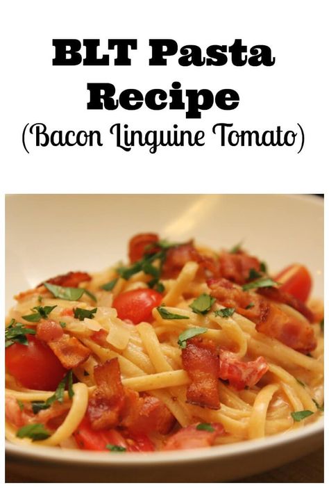 BLT Pasta (Bacon Linguine Tomato Pasta Recipe) Delicious, all in one pot dinner and ready in under 30 minutes! #pastarecipes #BLT Lemon Pepper Chicken Pasta, Bacon Tomato Pasta, Pasta Bacon, Cold Pasta Dishes, Pasta With Bacon, Amazing Pasta, Pasta Salad With Spinach, Recipe For Pasta, Tomato Pasta Recipe