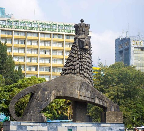 Lion of Judah statue in Addis Ababa by YamaLlama1986 on DeviantArt History Of Ethiopia, Fu Dog, Haile Selassie, Addis Ababa, Lion Of Judah, Medieval Town, Historical Place, East Africa, City Aesthetic