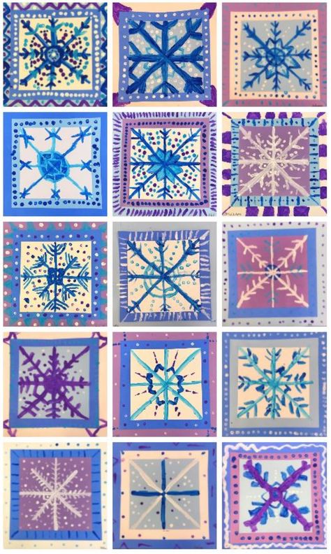 Symmetry Art Projects, Snowflake Art, January Art, Winter Art Lesson, Holiday Art Projects, Snowflakes Art, Christmas Art Projects, New Year Art, Winter Art Projects