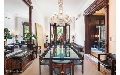 Grand Park Slope Brownstone Lush With Unpainted Woodwork, Mantels Asks $6.25 Million | Brownstoner Gorgeous Fireplaces, Brooklyn Brownstone, Leaded Glass Windows, Park Slope, Old Home, Gas Firepit, Large Bedroom, Novel Writing, Fenced In Yard