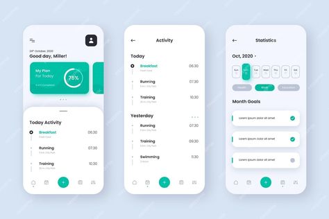 Free Vector | Goals and habits tracking app screens Habit App Design, Habit Tracking App, Minimal App Design, To Do List App, Goal App, Habit App, Goals And Habits, Web App Ui Design, Lifestyle App