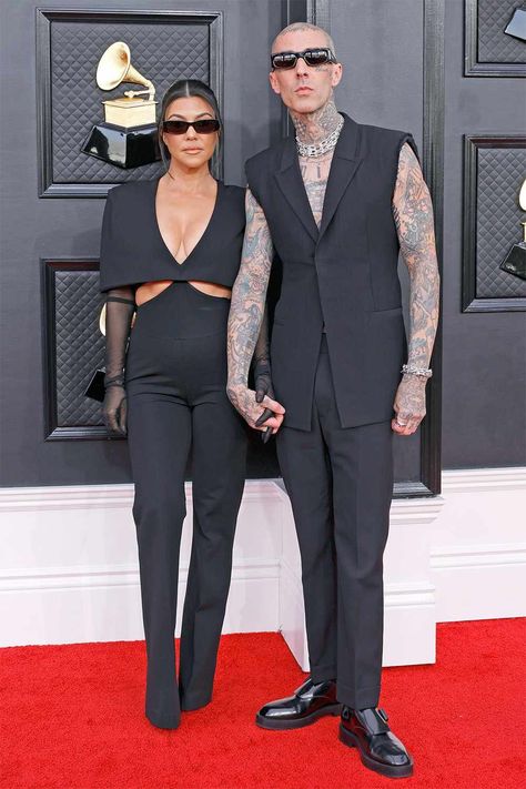 Kourtney Kardashian's Grammys outfit pulled double-duty as her wedding look for Vegas nuptials to fiancé Travis Barker Kourtney Travis, Kourtney Kardashian 2018, 2022 Grammys, Kourtney Kardashian And Travis Barker, Kourtney Kardashian And Travis, Reign Disick, Penelope Disick, Travis Barker, New Wife