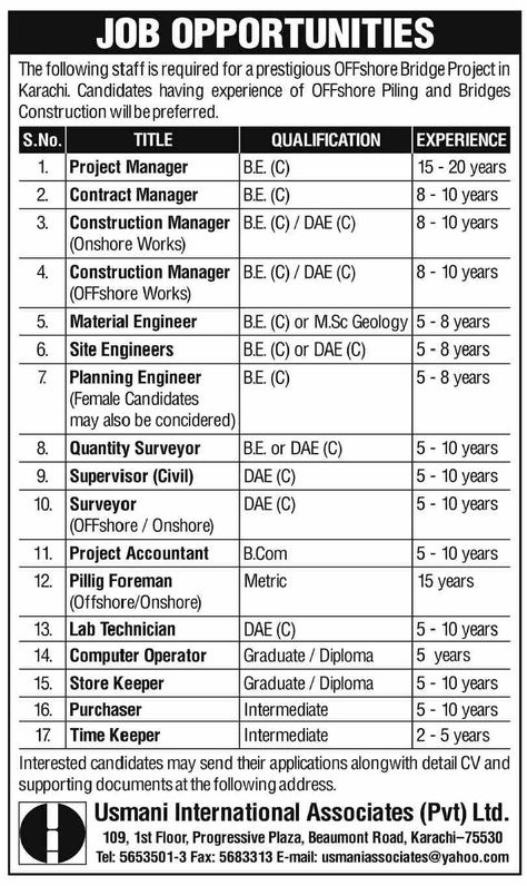 Job Ads, Construction Management, Jobs In Pakistan, Last Date, Bridal Dress, Dress Design, New Job, Accounting, Pakistan