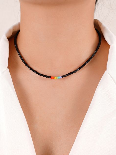 LGBT Beaded Necklace Black Beads Necklace, Pride Necklace, Black Beaded Necklace, Embellished Fashion, Diy Collier, Beaded Necklace Designs, Bracelets Design, Beaded Necklace Diy, Diy Bracelets Patterns