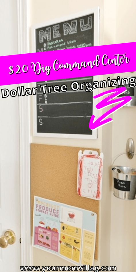 DIY command center with Dollar Tree organizing items - Dollar Tree Cork Board, Dollar Tree Command Center Diy, Dollar Tree Command Center, Magnetic Crafts, Dollar Tree Organizing, Dollar General Diy, Command Center Organization, Diy Command Center, Organizing Items