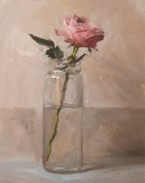 Pink Rose, Vase, Glass, Pink, Art