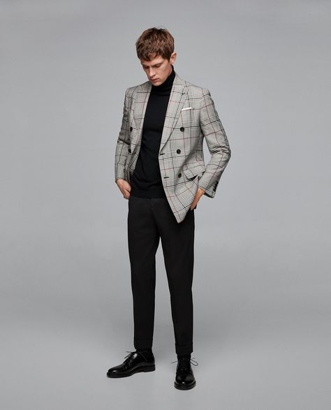 Zara Men Outfits, Double Breasted Blazer Men, Blazer Outfits Men, Designer Suits For Men, Mens Fashion Inspiration, Fashion Business Casual, Fashion Suits For Men, Checked Blazer, Stylish Mens Outfits