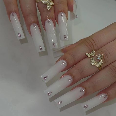 Milky Nails, Nagel Tips, White Acrylic Nails, Nails Set, Nail Supplies, White Nail, Bling Acrylic Nails, Nail Length, Square Acrylic Nails