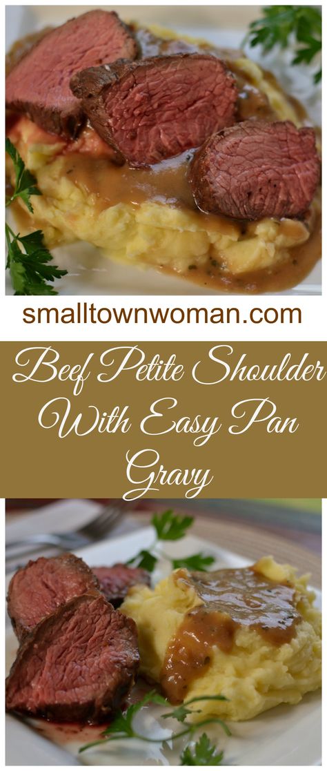 This Beef Petite Shoulder with Pan Gravy is by far one of my favorite recipes! Beef Shoulder Steak, Shoulder Steak Recipes, Recipes With Beef, Beef Shoulder Roast, Beef Shoulder, Pan Gravy, Beef Steak Recipes, Shoulder Roast, Homemade Gravy