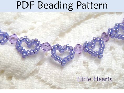 Beading Tutorial Pattern Bracelet - Beaded Heart Jewelry - Simple Bead Patterns - Little Hearts #115 on Luulla Anting Manik, Hearts Bracelet, Gelang Manik-manik, Beaded Heart, Beading Jewelery, Pola Gelang, Beaded Necklace Diy, Seni Origami, Gelang Manik