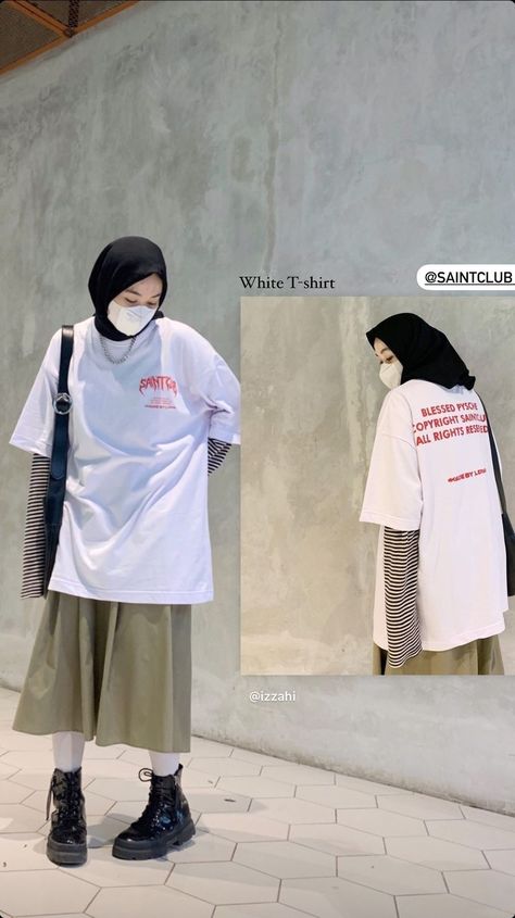 Tshirt Hijab Outfit Ideas, Ootd Tshirt Hijab, Hijab Oversized Outfit, Hijab Sweater Outfit, Sweater Outfit Hijab, Oversized Outfit Summer, Minimalist Hijab, Hijab Tshirt, Oversized Tshirt Outfit Korean